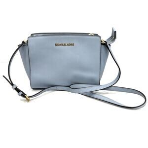 Michael Kors Selma Mini Saffiano Leather Crossbody Bag Sky/Steel Blue AUTHENTIC